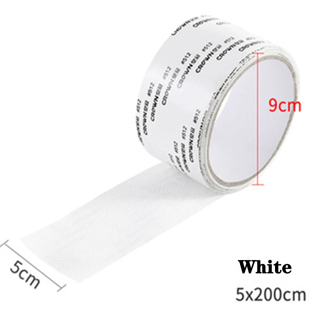 White self-adhesive window screen repair patch measuring 5cm long and 9cm wide