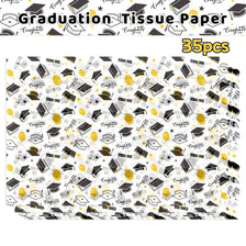 A seamless pattern of graduation themed tissue paper designs featuring caps, scrolls, and confetti for gift wrapping.