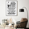 A canvas print featuring a heartfelt quote to a dad on a white background displayed in a modern living room setting.