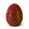 A textured, reddish-pink dragon egg stress relief toy with a golden sheen, viewed from above.