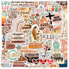 Graffiti stickers featuring various Jesus phrases and motivational words like Love Faith Hope and Jesus