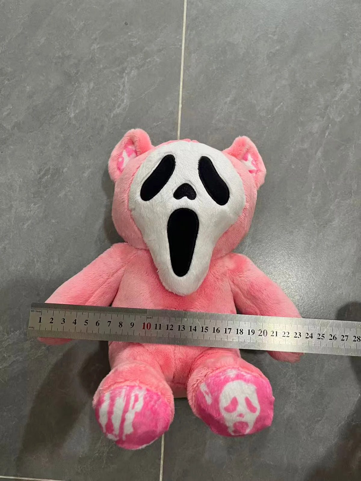 Ghost Face Bear Plush Toy – Black & Pink Two-Tone Halloween Bear