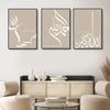 Three framed Islamic calligraphy posters featuring Arabic script on beige backgrounds for home decor