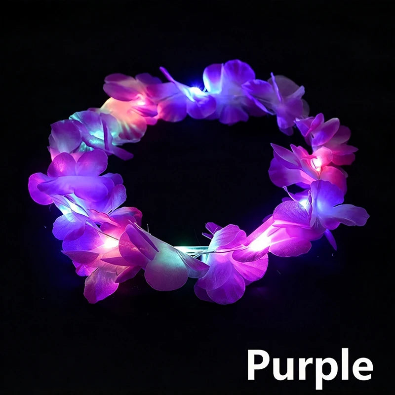 Purple LED flower crown headband with glowing lights