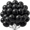 A bunch of black latex party balloons tied together with strings.