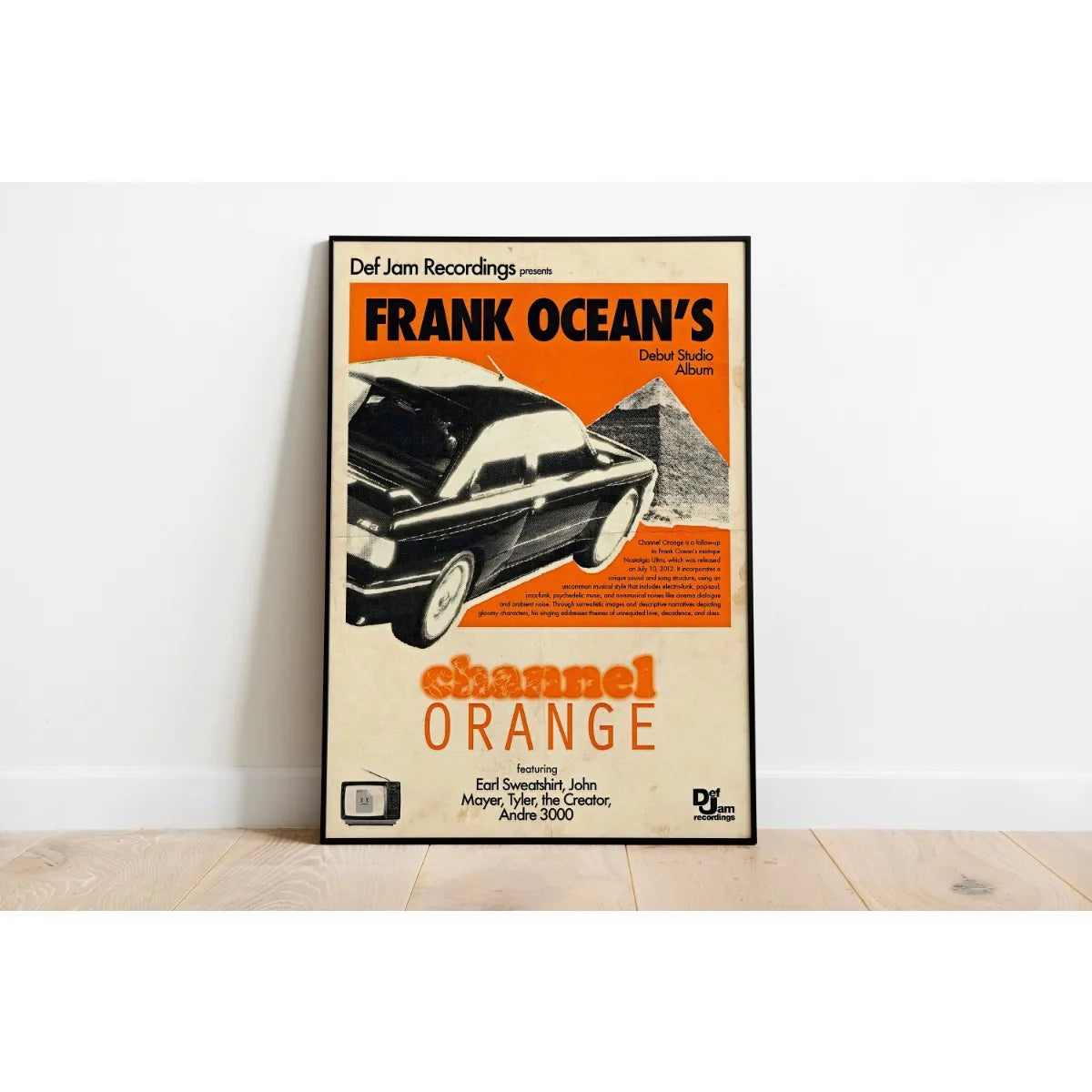 A vintage album cover for Frank Ocean's debut studio album featuring orange and black tones.
