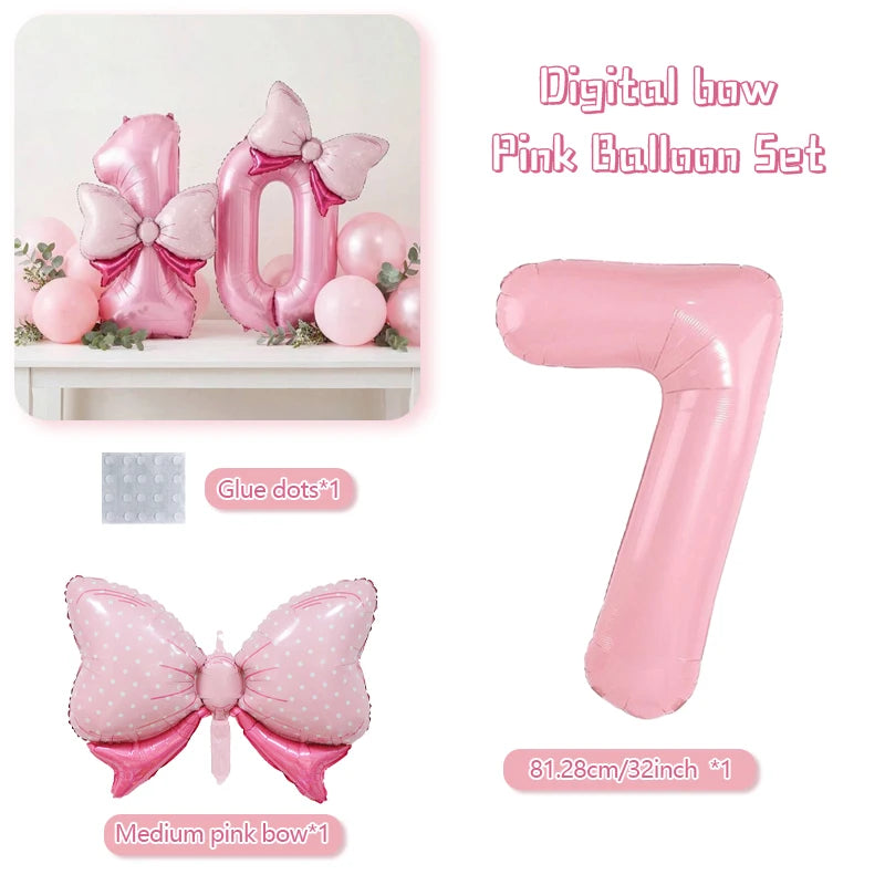 Pink balloon set featuring a large pink number balloon and a medium pink bow balloon.
