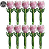 Ten pink roses in green stems with foil finish