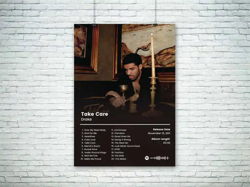 Canvas art poster for Drake's album Her Loss featuring a portrait and title text on a dark background.