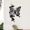 Black metal wall art featuring an elegant Art Nouveau butterfly design with intricate floral details.
