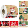 Roll of Merry Christmas decorative stickers featuring Santa Claus and festive holiday designs