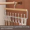 A wall-mounted metal coat rack with eight hooks and a storage box, made of wood and chrome.