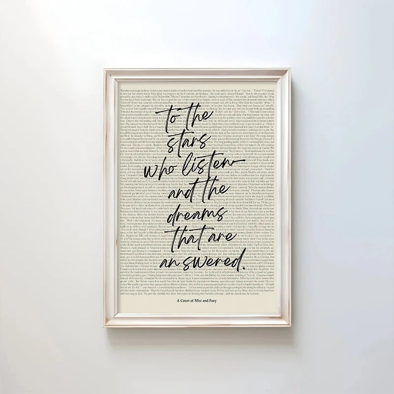 Framed literary quote print featuring text on a light background with a thin gold border