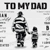 A black and white illustration of a father and son with text that reads To My Dad.
