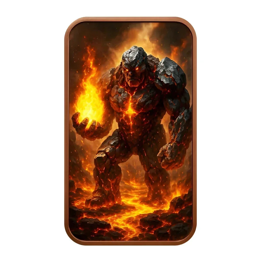 Fantasy art bar featuring a muscular figure engulfed in bright orange and yellow flames.
