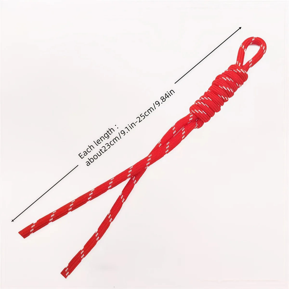 Red and white braided nylon rope with a loop for DIY crafting projects