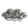 A silver mosaic glass mirror ornament shaped like a cloud.