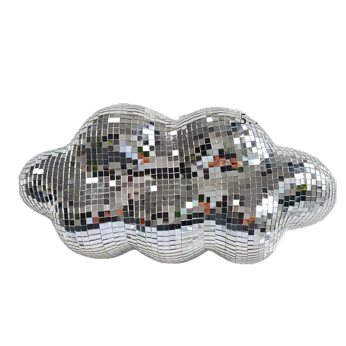 A silver mosaic glass mirror ornament shaped like a cloud.