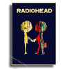Poster featuring the Radiohead logo and a silhouette of two figures in distressed, colorful retro style.