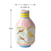 Pink and white striped ceramic bird floral vase with yellow trim and painted birds