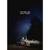 A dark, moody image featuring a white sports car parked in a dimly lit outdoor setting with text reading The Wolf of Wall Str