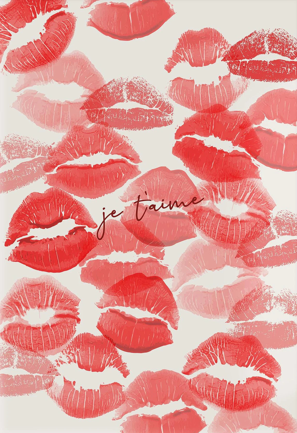 A repeating pattern of stylized red and pink lips drawn in a watercolor or brushstroke style on a light background.