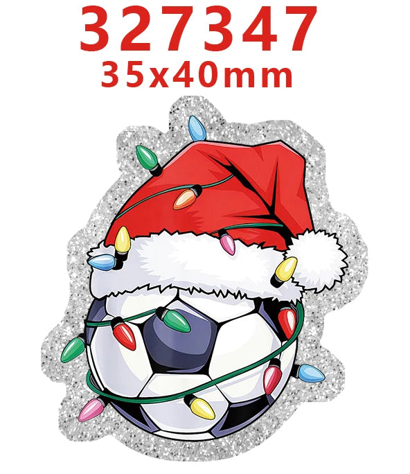 Silver glitter Christmas acrylic charm shaped like a soccer ball for DIY hair bows