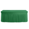 A smooth, emerald green elastic fitted spandex tablecloth draped over a rectangular table.