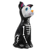 Black resin figurine set of a dog and cat with white fur, pink accents, and decorative patterns.