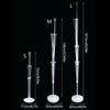 A set of adjustable balloon stands shown in three configurations: L, M, and S, detailing their heights and diameters.