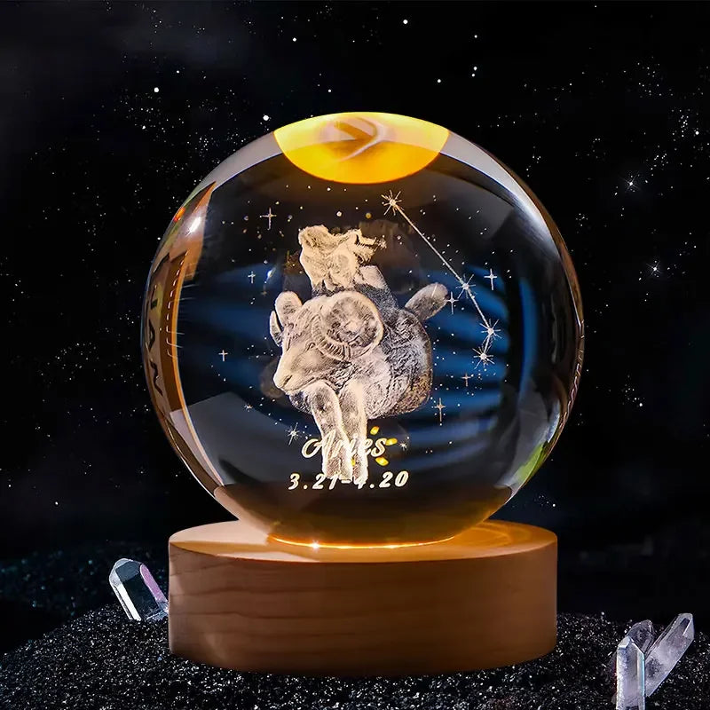 A clear crystal ball with a dark background and a silhouette of a person engraved inside.