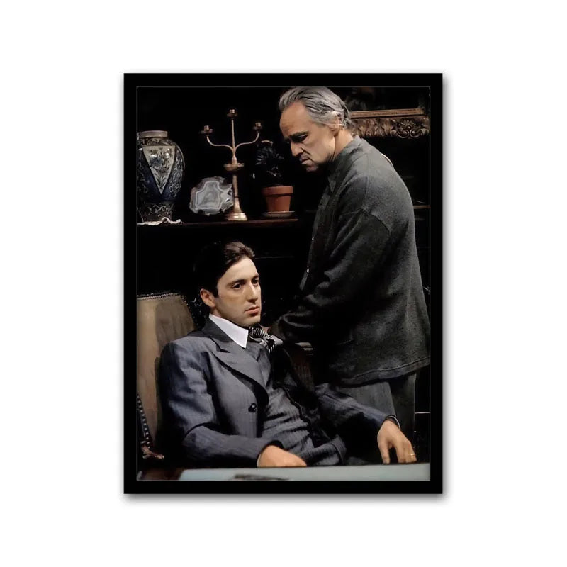 Black and white canvas wall art featuring a dramatic portrait of a man in a suit.