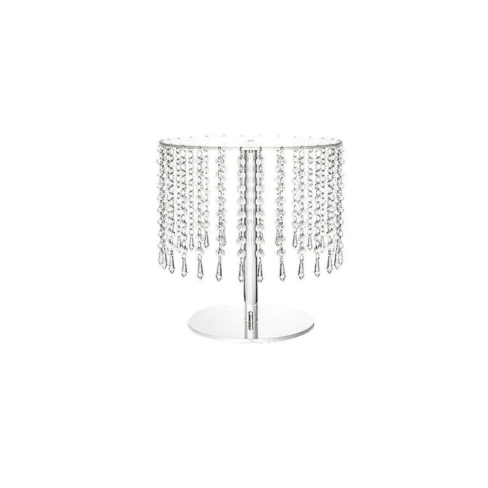 Elegant transparent acrylic cake display rack with hanging crystal strands