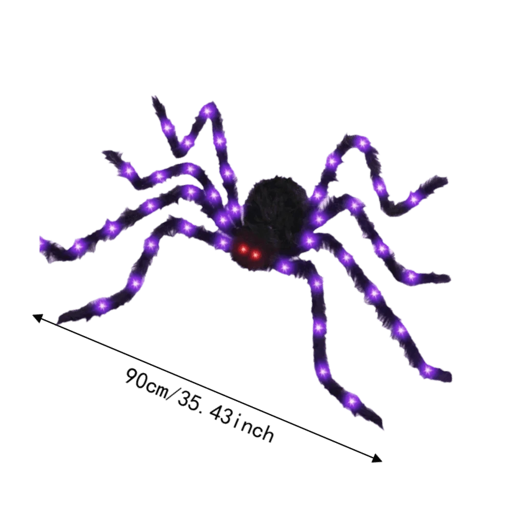 An LED light-up furry Halloween spider decoration with purple glow.