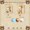 A set of five bear-shaped cake toppers and three spherical decorations with brown, blue, and white colors.