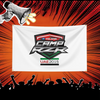 A white banner featuring the Polaris Camp RZR logo and UAE 2015 text against a red, starburst background.