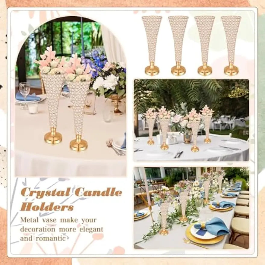 Goldkristallvase für elegante Blumenarrangements auf weißem Tisch.