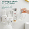 White adhesive elephant storage rack holding various daily care supplies like shampoo and lotion bottles