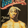 A vintage poster featuring a portrait of Tupac with the text West Coast and 2PAC.