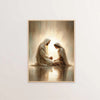 A painting depicting two figures in flowing robes, likely Jesus and Mary, bathed in warm light.