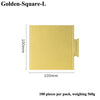 A rectangular metallic gold dessert cake board, 100mm by 100mm, with a small protrusion.