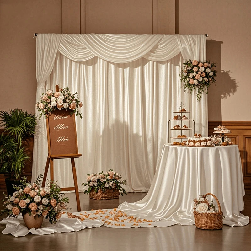 Elegant Satin Backdrop Curtain for Weddings and Events