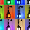 Grille de lanternes LED de style pixel affichant diverses couleurs et effets lumineux.