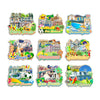 A collection of twelve wooden icons depicting various Brazilian cities and landmarks like Rio de Janeiro, Salvador, Manaus, S