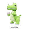 A lime green inflatable dinosaur balloon decoration.