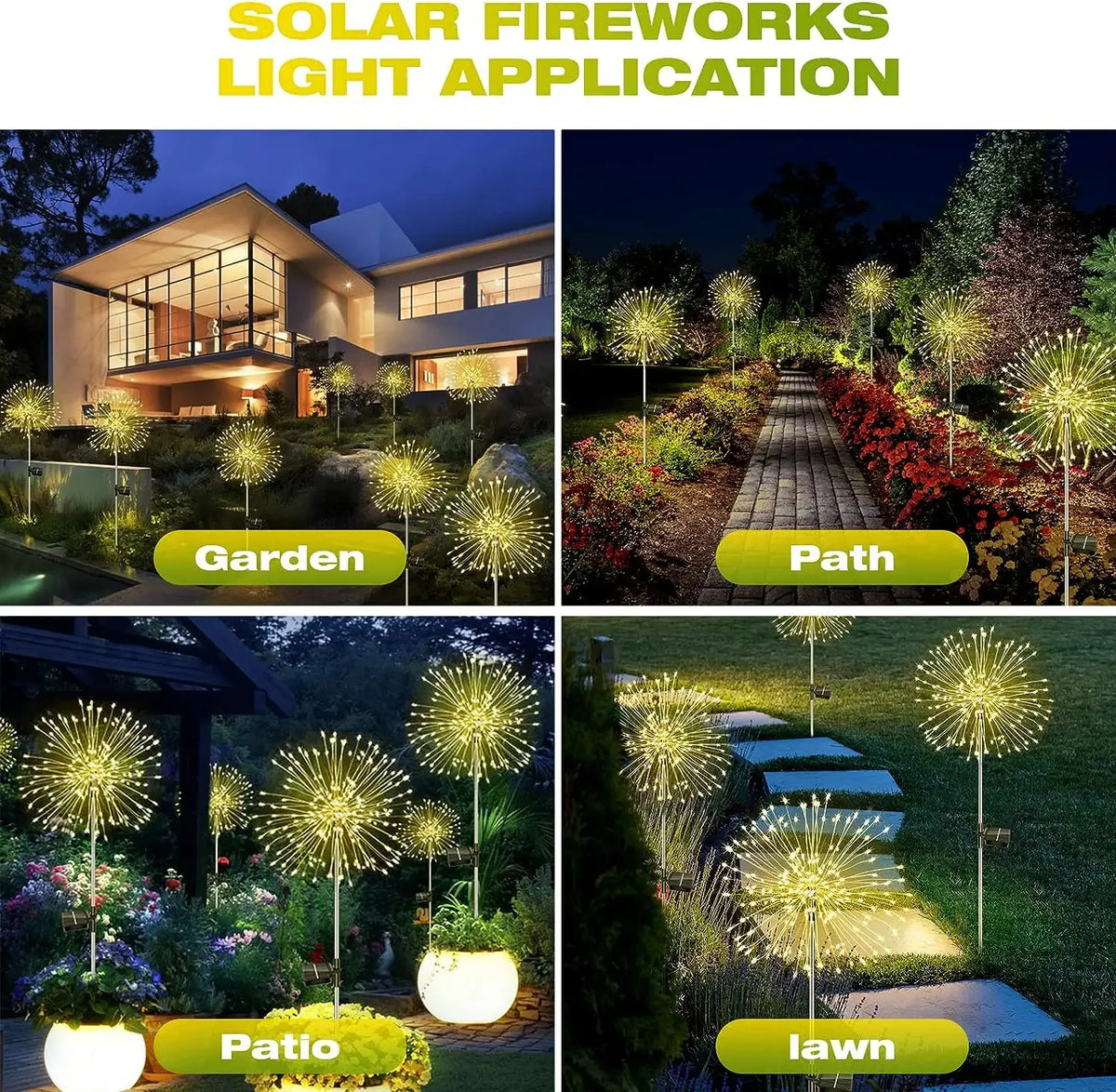 Éclairage de feux d'artifice LED solaires décoratifs pour jardins, allées, patios et pelouses.