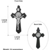 Front and back views of a black wooden St. Benedict crucifix pendant set.