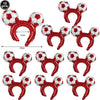A pack of ten red and white soccer ball balloons shaped like ears for party decorations.