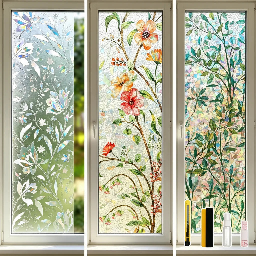 3D Stained Glass Privacy Window Film – Static Cling, Removable, UV & Heat Control