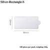 A white rectangular silver dessert cake board, 90mm by 50mm, shown flat.